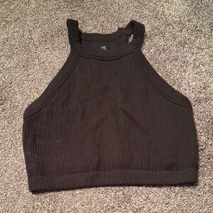 aerie Black Ribbed High Neck Bralette